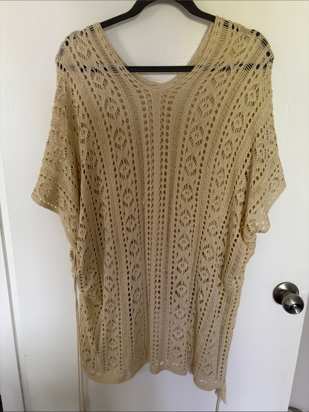 Beige Crochet Knit Tunic Top